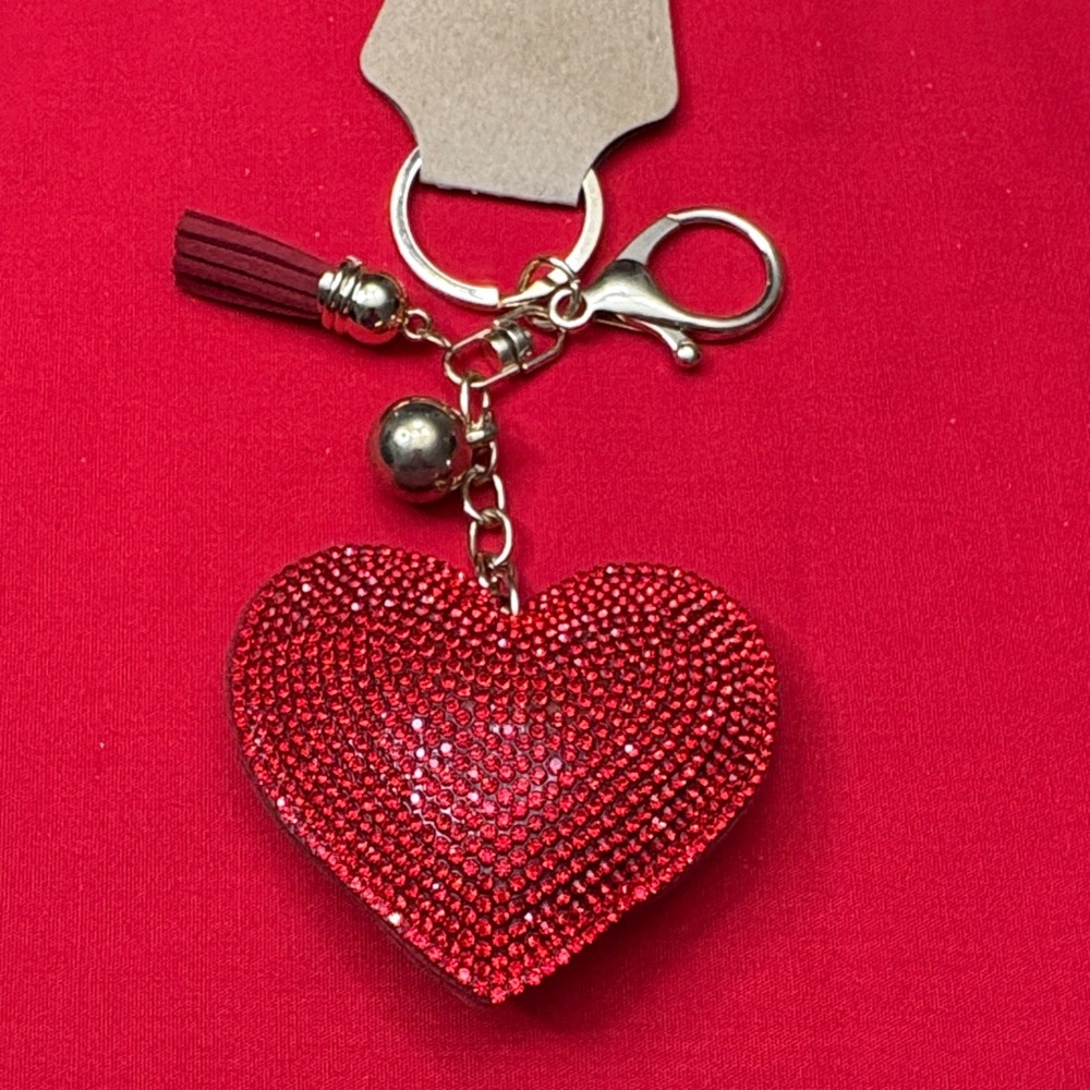Red Heart Sparkle/Red gems Keychain with Gold Accents